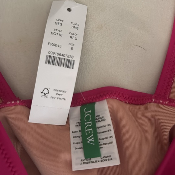 J. Crew Women's SZ 6 Pink Ruched V-Neck One-Piece Swimsuit Poolside NEW Resort - Picture 3 of 3